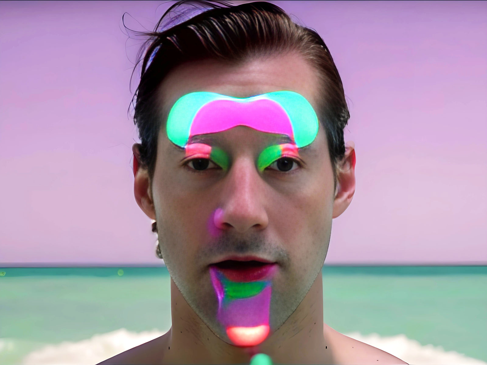 Middle aged man with certain areas of his face highlighted to denote his combination skin type.