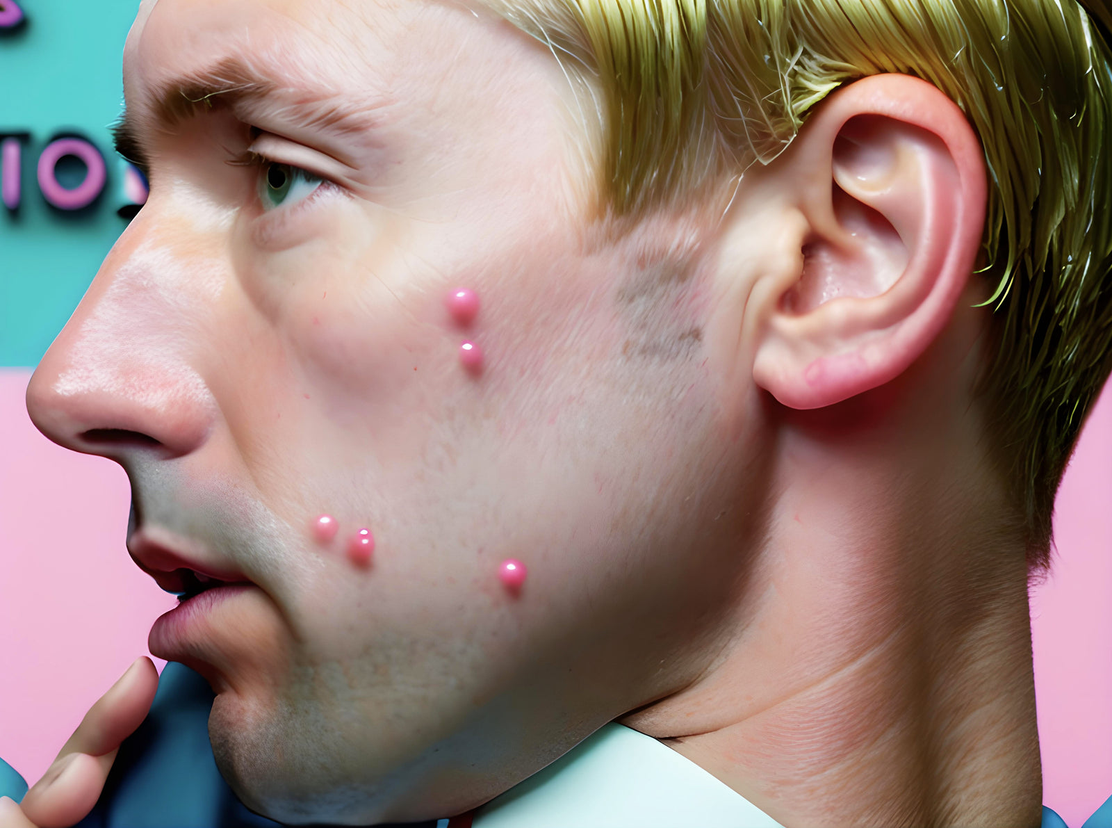 Middle age caucasian male with pink pimples on his face
